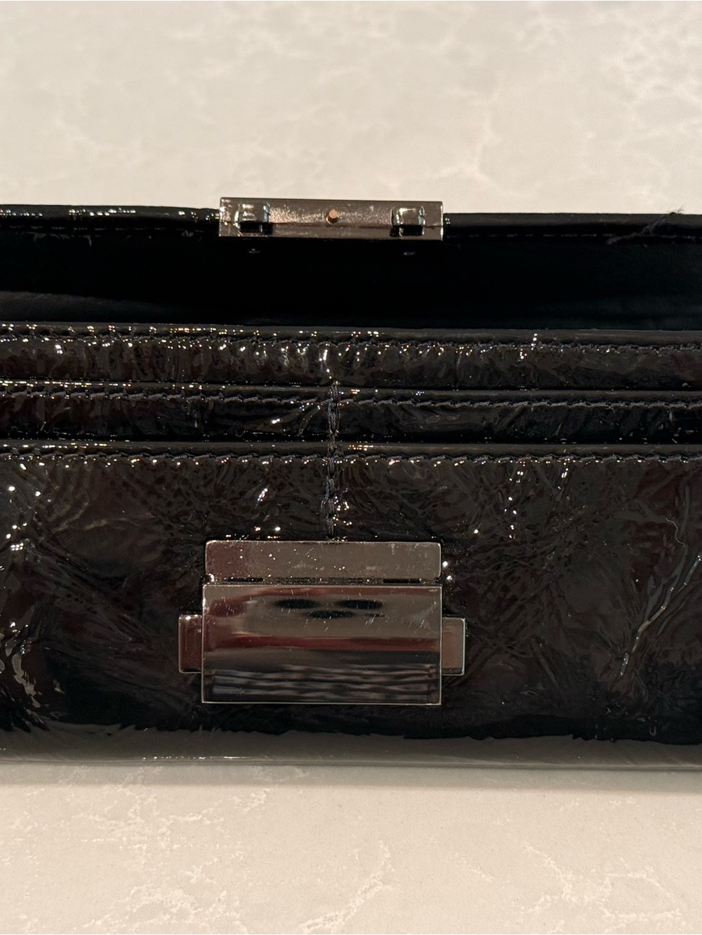 Zadig & Voltaire Black Patent Leather Clutch with Silver Push-Lock